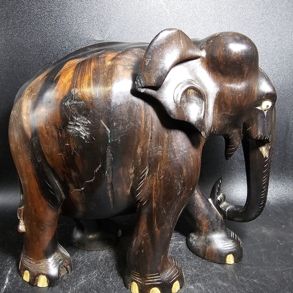 Vintage Large Heavy Macassar Ebony Hand Carved‎ Elephant - Picture 4 of 10